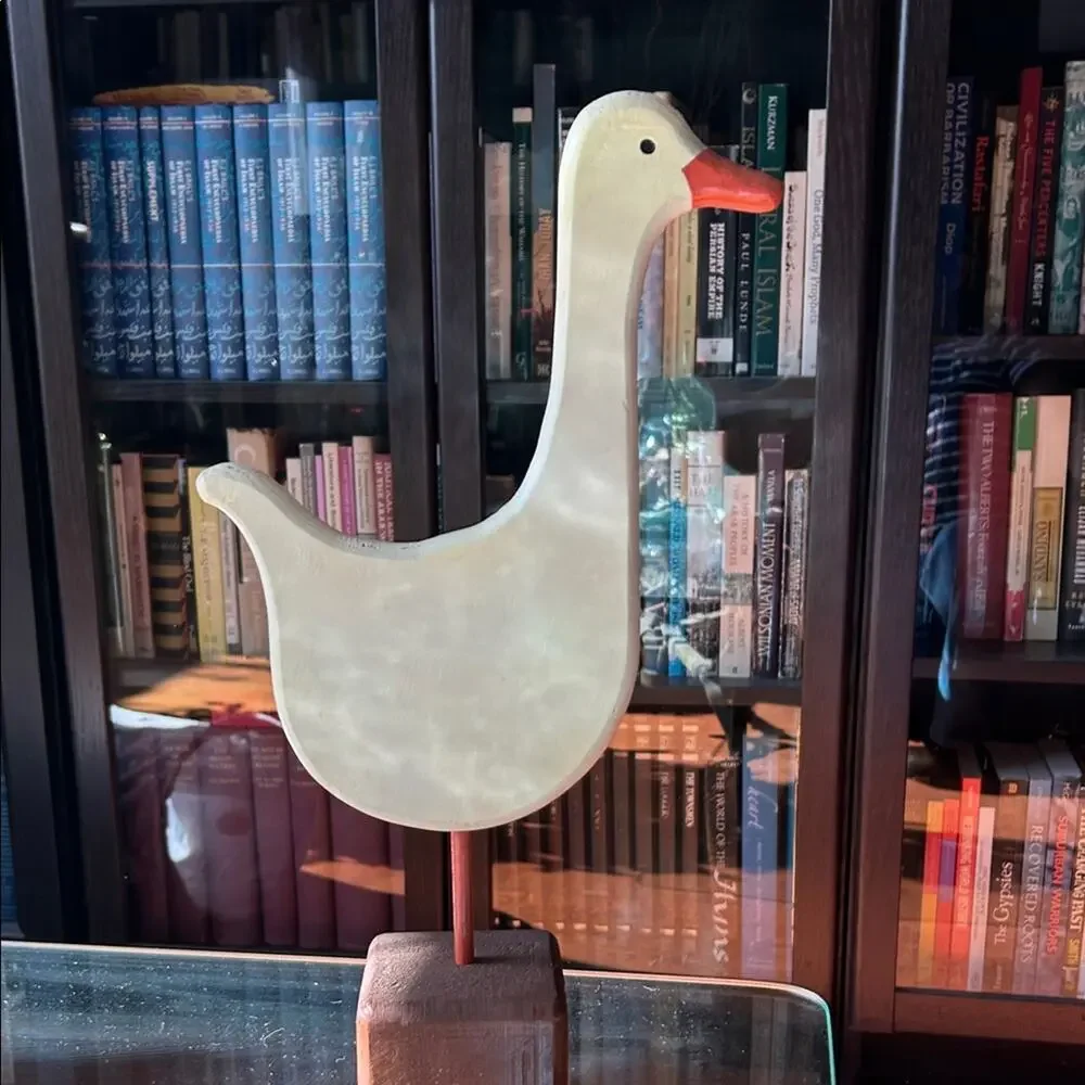Vintage Handcrafted Wooden Duck Figurine Mounted on a Wooden Box